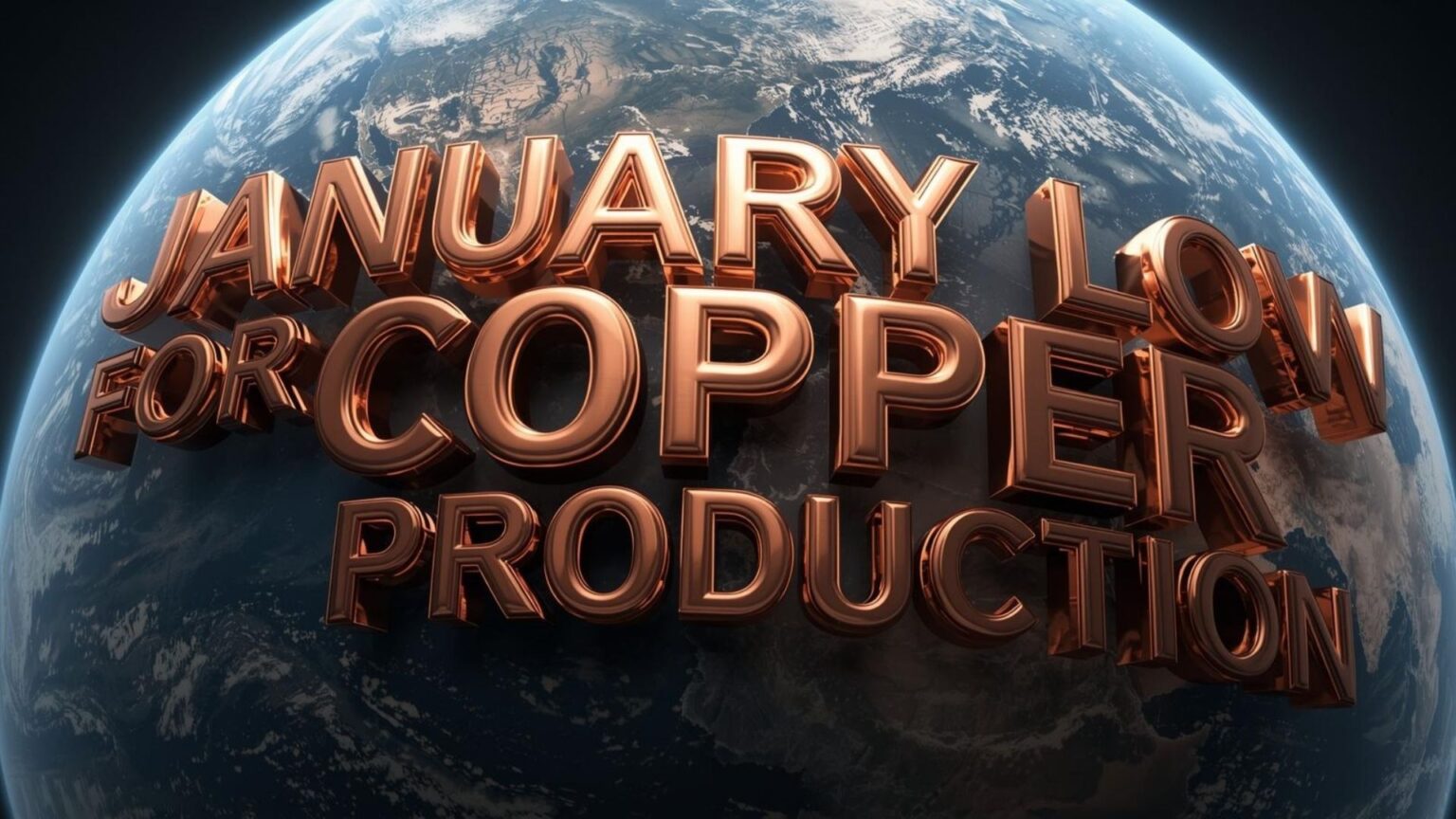Earth from space with 'January Low for Copper Production' written over the top in copper