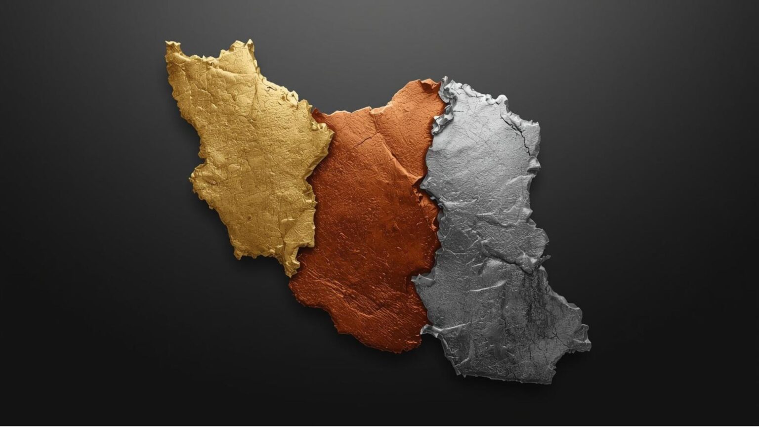 Image of the country Iran in gold, silver and copper