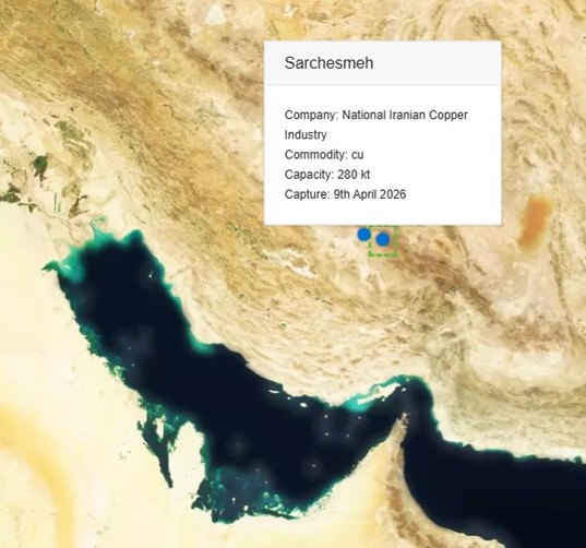 Map of Iranian copper smelters