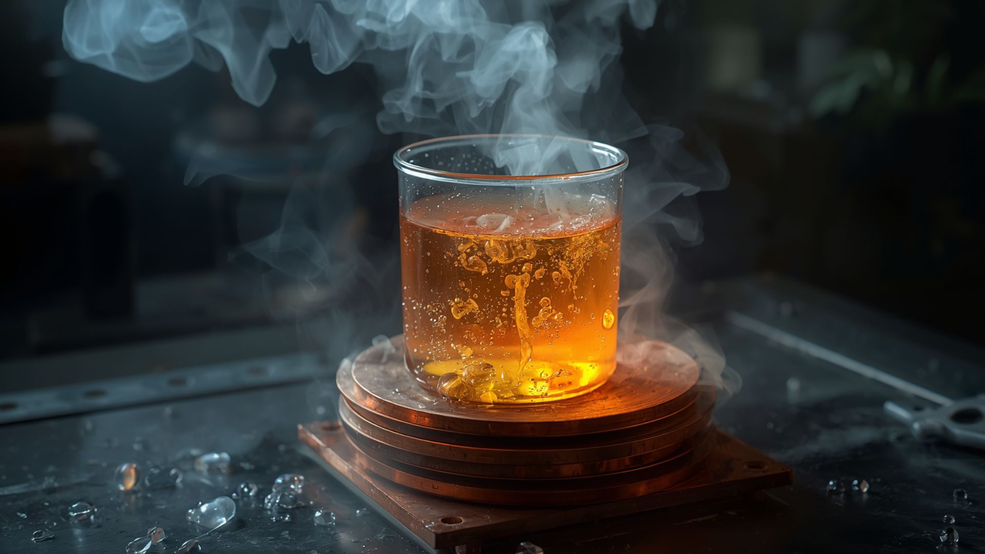 Sulphuric acid sitting on top of copper plates