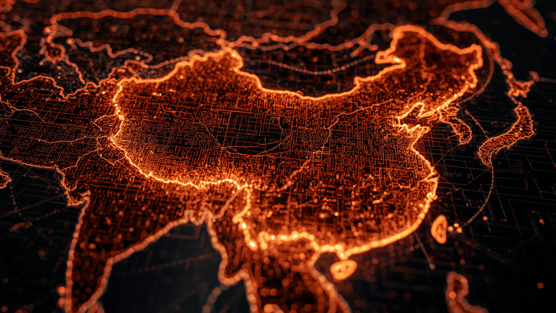 China on a map from space