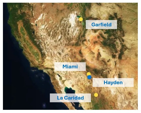 Map of US copper smelters monitored by Earth-i's SAVANT platform