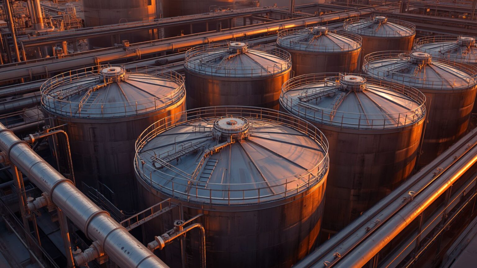 Sufuric storage tanks in a copper colour