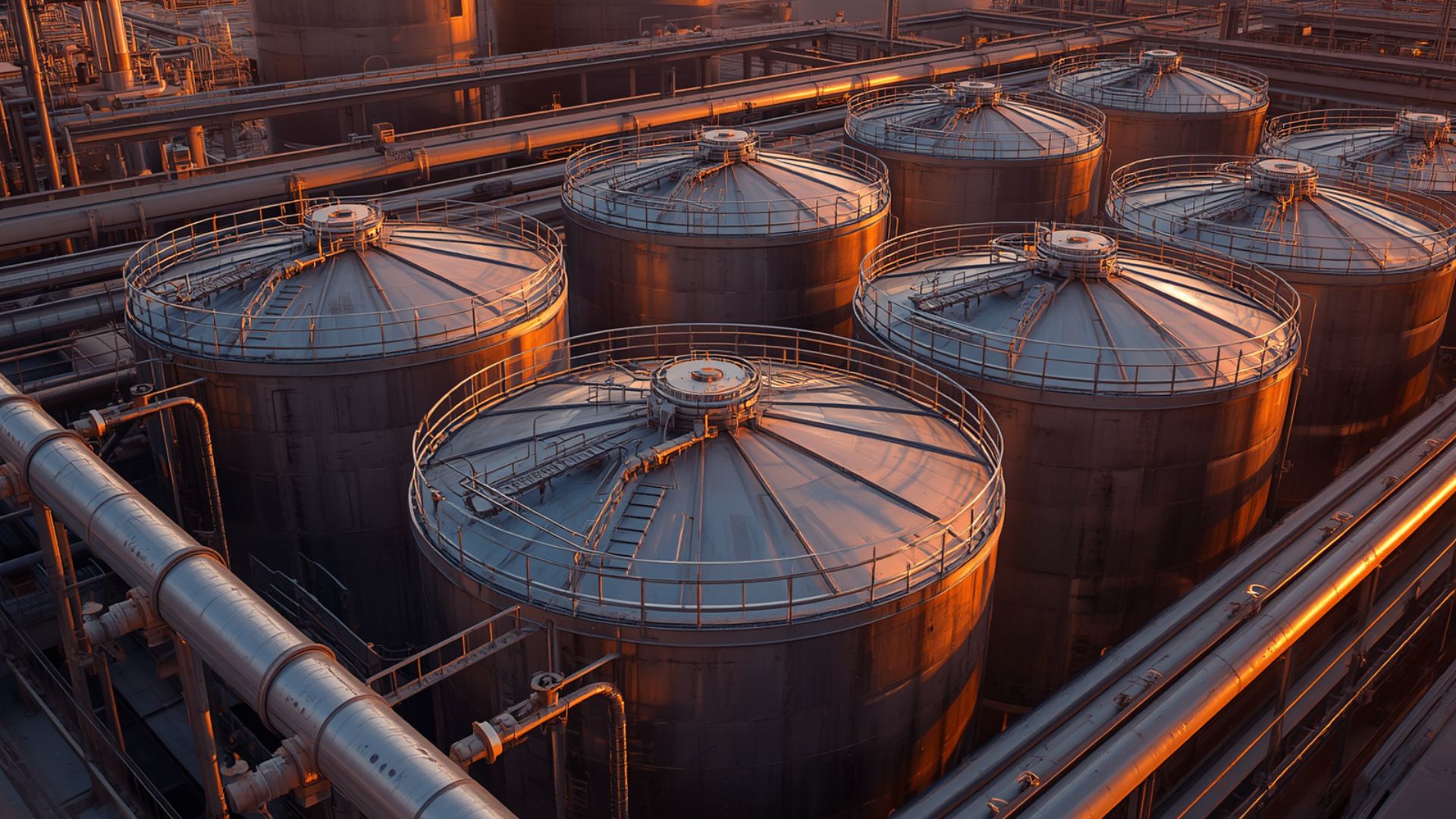 Sufuric storage tanks in a copper colour
