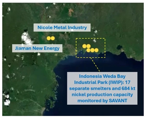 Image showing active Nickel smelters in Indonesia's Weda Bay Industrial park (IWIP)